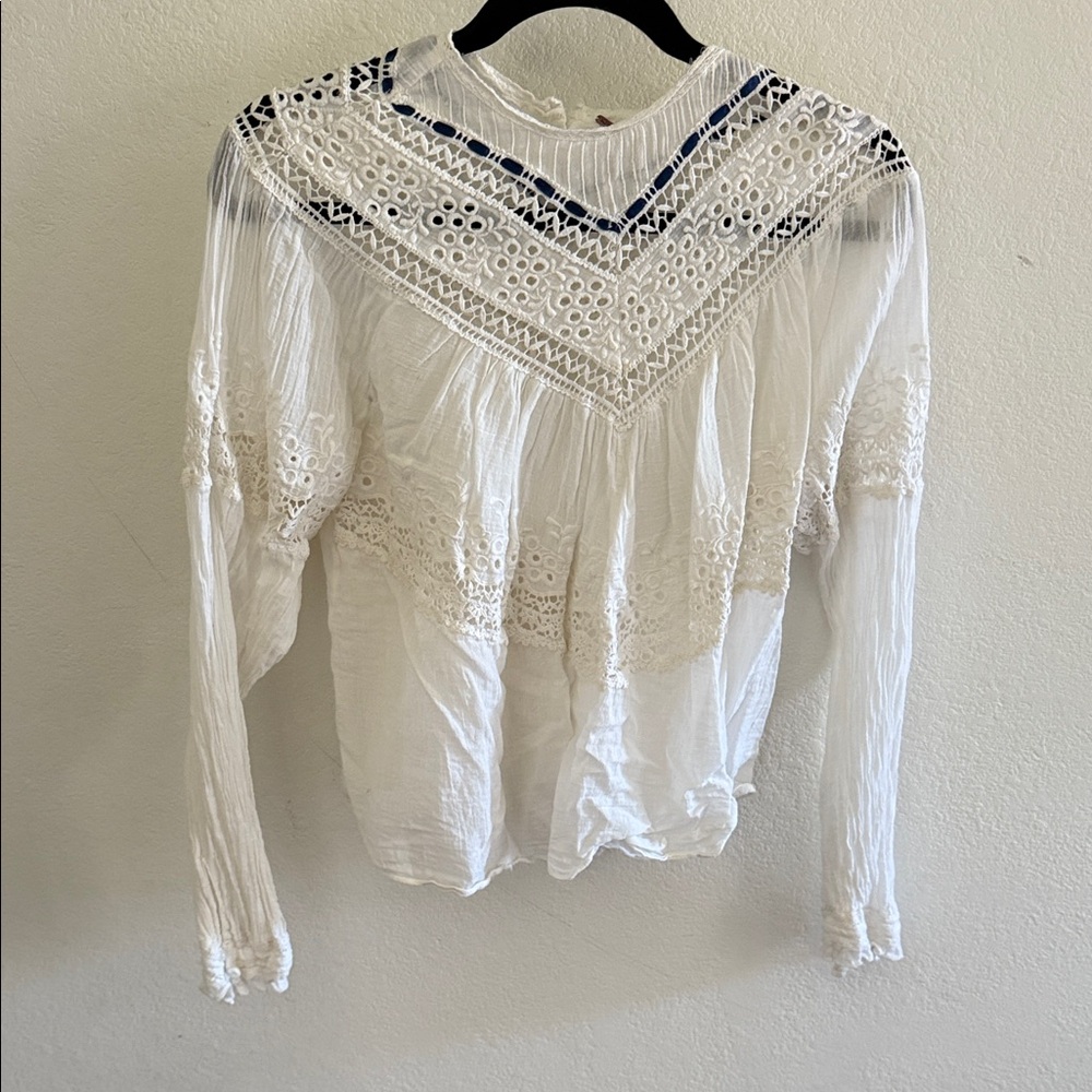 Free People Ivory Lace Detail Blouse